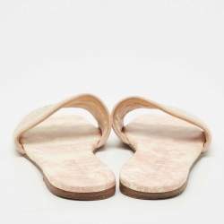 Dior Pink/Cream Embroidered Canvas Dway Flat Slides Size 40.5