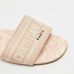 Dior Pink/Cream Embroidered Canvas Dway Flat Slides Size 40.5