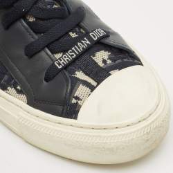 Dior Navy Blue/White Oblique Knit Fabric And Leather Walk'n'Dior High Top Sneakers Size 37.5