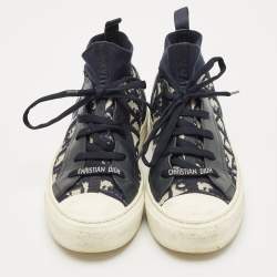 Dior Navy Blue/White Oblique Knit Fabric And Leather Walk'n'Dior High Top Sneakers Size 37.5