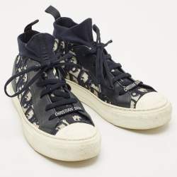 Dior Navy Blue/White Oblique Knit Fabric And Leather Walk'n'Dior High Top Sneakers Size 37.5
