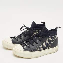 Dior Navy Blue/White Oblique Knit Fabric And Leather Walk'n'Dior High Top Sneakers Size 37.5