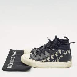 Dior Navy Blue/White Oblique Knit Fabric And Leather Walk'n'Dior High Top Sneakers Size 37.5