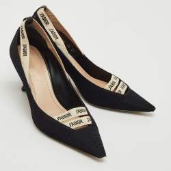 Dior J'adior Black Canvas Ribbon Pointed Toe Pumps Size 37