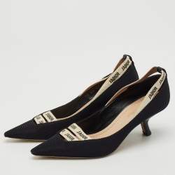 Dior J'adior Black Canvas Ribbon Pointed Toe Pumps Size 37