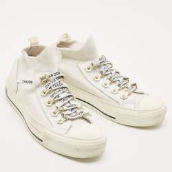 Pre Owned Dior White Fabric Walk'n'Dior Lace Up High-Top Sneakers Size 38