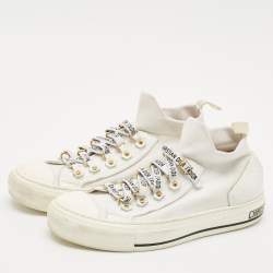 Pre Owned Dior White Fabric Walk'n'Dior Lace Up High-Top Sneakers Size 38