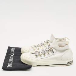Pre Owned Dior White Fabric Walk'n'Dior Lace Up High-Top Sneakers Size 38