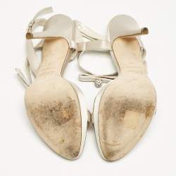 Dior Off White Satin Crystals Bow Ankle Strap Sandals Size 38