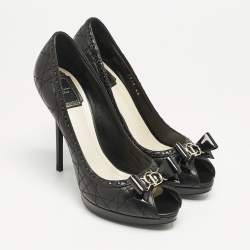 Dior Black Cannage Leather Lovely Peep Toe Pumps Size 40