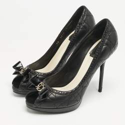 Dior Black Cannage Leather Lovely Peep Toe Pumps Size 40