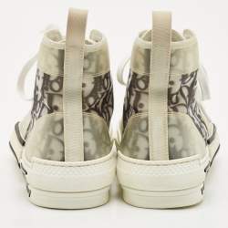 Dior Metallic Grey Oblique Jacquard B23 High Top Sneakers Size 40