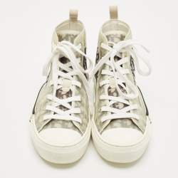 Dior Metallic Grey Oblique Jacquard B23 High Top Sneakers Size 40