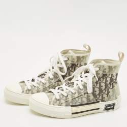 Dior Metallic Grey Oblique Jacquard B23 High Top Sneakers Size 40