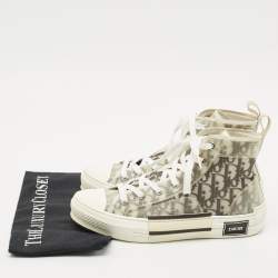 Dior Metallic Grey Oblique Jacquard B23 High Top Sneakers Size 40