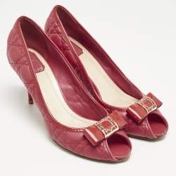 Dior Red Cannage Leather Bow Detail Peep Toe Pumps Size 41