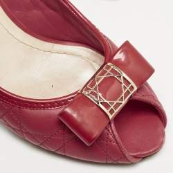 Dior Red Cannage Leather Bow Detail Peep Toe Pumps Size 41