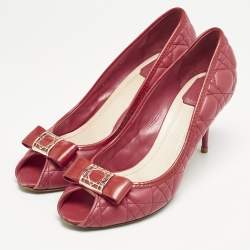 Dior Red Cannage Leather Bow Detail Peep Toe Pumps Size 41