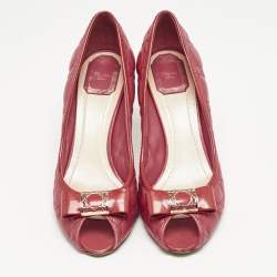 Dior Red Cannage Leather Bow Detail Peep Toe Pumps Size 41