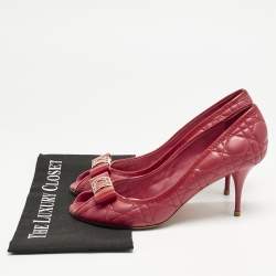 Dior Red Cannage Leather Bow Detail Peep Toe Pumps Size 41