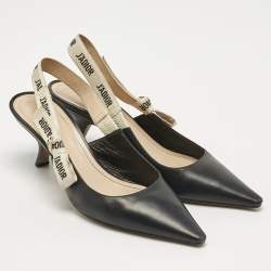 مملوكة مسبقًا Dior Black/White Leather J'Adior Slingback Pumps Size 40.5
