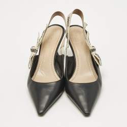 مملوكة مسبقًا Dior Black/White Leather J'Adior Slingback Pumps Size 40.5