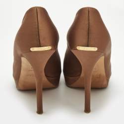 Dior Brown Satin Miss Dior Peep Toe Pumps Size 39.5