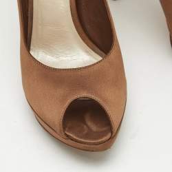 Dior Brown Satin Miss Dior Peep Toe Pumps Size 39.5
