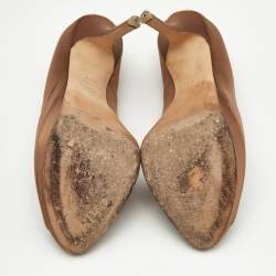 Dior Brown Satin Miss Dior Peep Toe Pumps Size 39.5