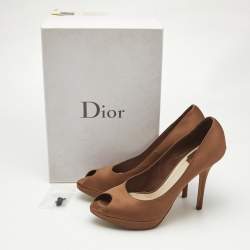 Dior Brown Satin Miss Dior Peep Toe Pumps Size 39.5