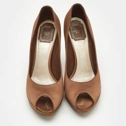 Dior Brown Satin Miss Dior Peep Toe Pumps Size 39.5