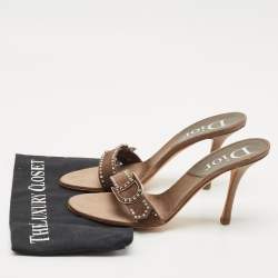 Dior Brown Suede Buckle Detail Slide Sandals Size 40