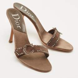 Dior Brown Suede Buckle Detail Slide Sandals Size 40