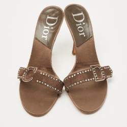 Dior Brown Suede Buckle Detail Slide Sandals Size 40