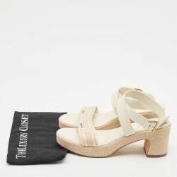 Dior Grey/Beige Leather and Canvas Dway Block Heel Ankle Strap Sandals Size 41