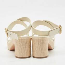 Dior Grey/Beige Leather and Canvas Dway Block Heel Ankle Strap Sandals Size 41