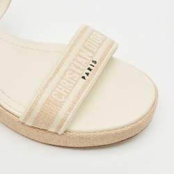 Dior Grey/Beige Leather and Canvas Dway Block Heel Ankle Strap Sandals Size 41