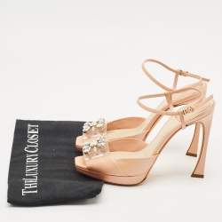 Dior Beige/Transparent  Leather Crystal Embellished Ankle Strap Sandals Size 37