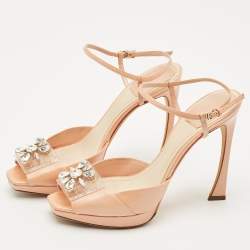 Dior Beige/Transparent  Leather Crystal Embellished Ankle Strap Sandals Size 37