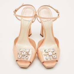 Dior Beige/Transparent  Leather Crystal Embellished Ankle Strap Sandals Size 37
