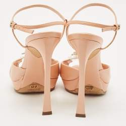 Dior Beige/Transparent  Leather Crystal Embellished Ankle Strap Sandals Size 37
