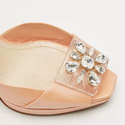 Dior Beige/Transparent  Leather Crystal Embellished Ankle Strap Sandals Size 37