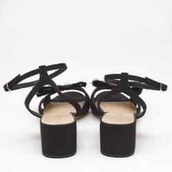 Dior Black Canvas Pear  Embellished Ankle Strap Sandals Size 41