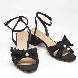 Dior Black Canvas Pear  Embellished Ankle Strap Sandals Size 41