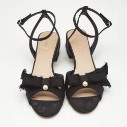 Dior Black Canvas Pear  Embellished Ankle Strap Sandals Size 41