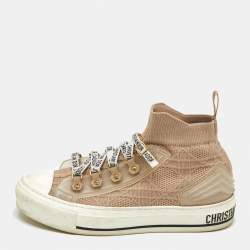 Dior Beige Knit Fabric Walk'n'Dior High Top Sneakers Size 36