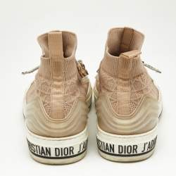 Pre Owned Dior Beige Knit Fabric Walk'n'Dior High Top Sneakers Size 36