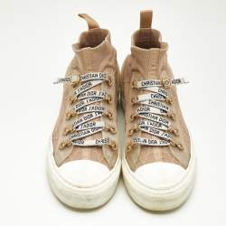 Pre Owned Dior Beige Knit Fabric Walk'n'Dior High Top Sneakers Size 36