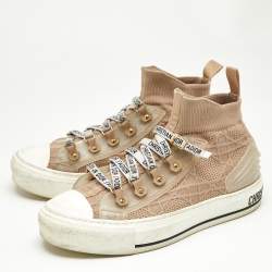 Pre Owned Dior Beige Knit Fabric Walk'n'Dior High Top Sneakers Size 36