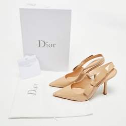 Dior Beige Patent Leather J'Adior Slingback Pumps Size 39
